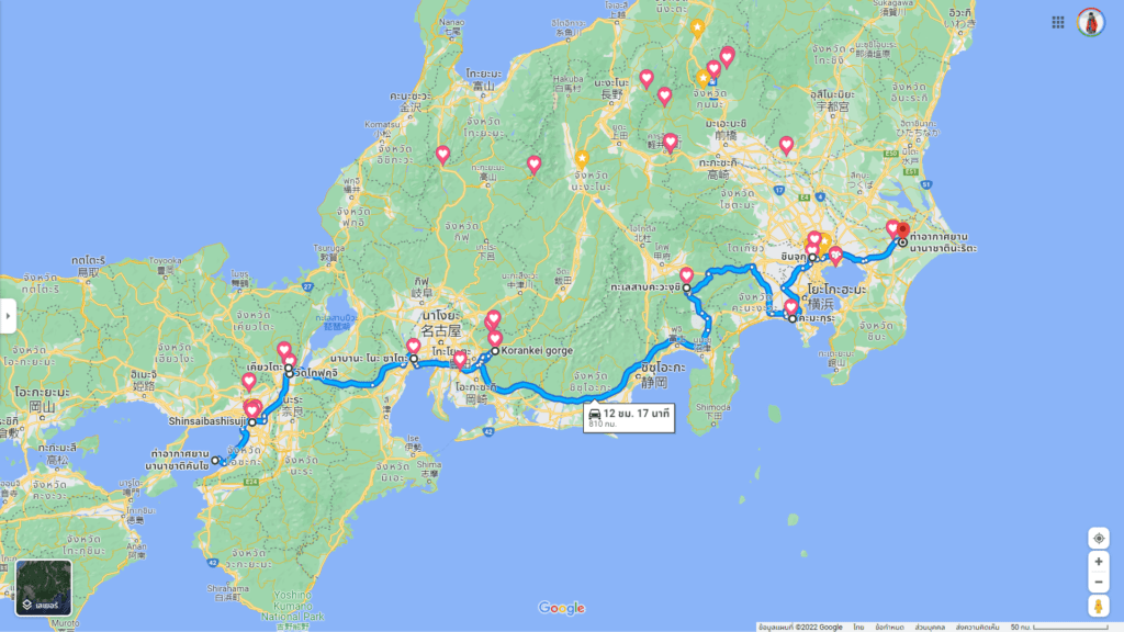 แผนที่เดินทาง เที่ยวญี่ปุ่นใบไม้เปลี่ยนสี จาก โอซาก้า ถึง โตเกียว