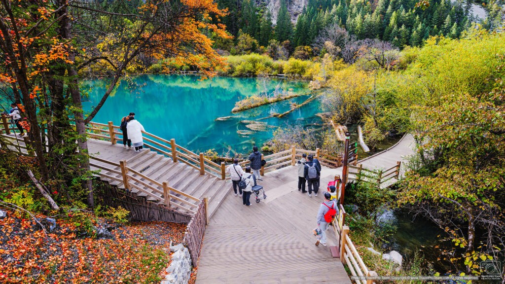 Tourists visit Jiuzhaigou Valley National Park, Sichuan, China